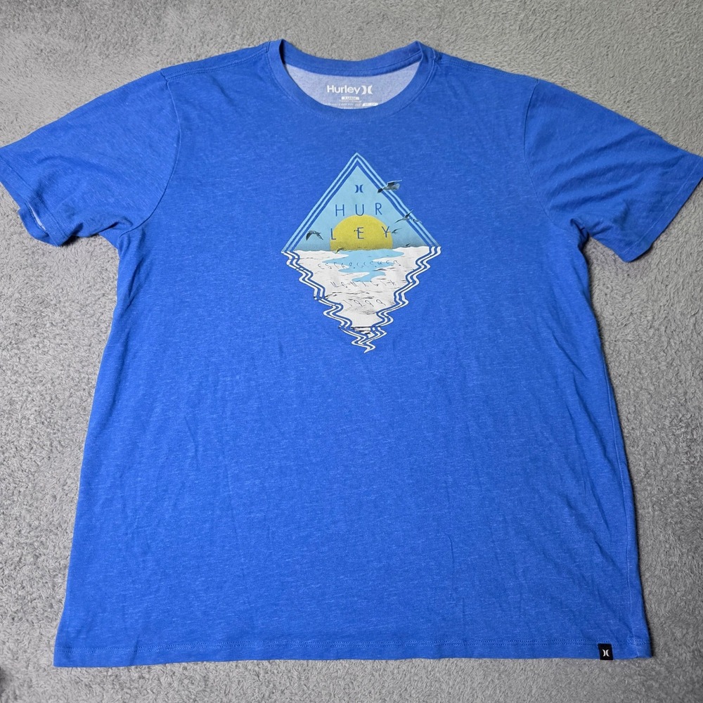 Hurley Mens XL T-Shirt Blue Nike Dri-FIT Diamond Sunset Graphic Tee